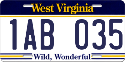 WV license plate 1AB035