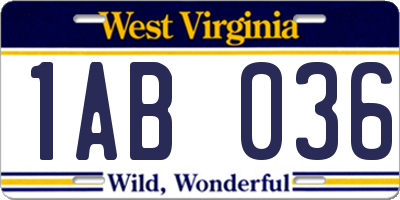 WV license plate 1AB036