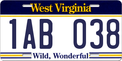 WV license plate 1AB038