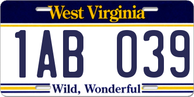 WV license plate 1AB039
