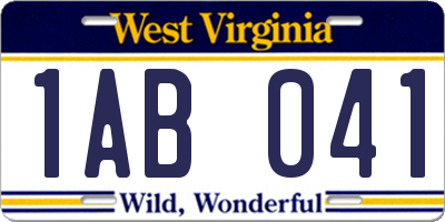 WV license plate 1AB041