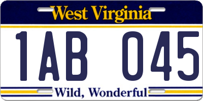 WV license plate 1AB045