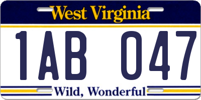 WV license plate 1AB047