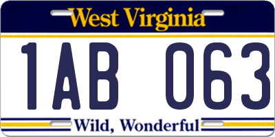 WV license plate 1AB063