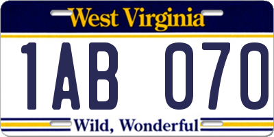 WV license plate 1AB070