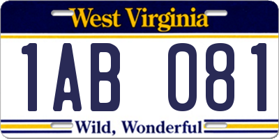 WV license plate 1AB081