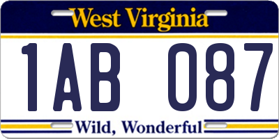 WV license plate 1AB087