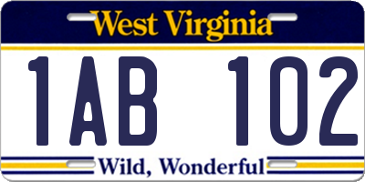 WV license plate 1AB102