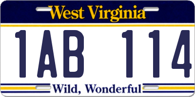 WV license plate 1AB114