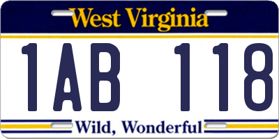 WV license plate 1AB118