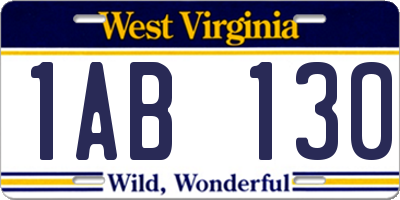 WV license plate 1AB130