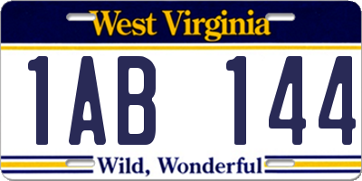 WV license plate 1AB144