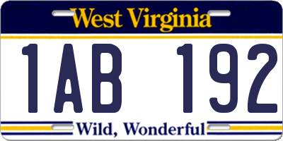 WV license plate 1AB192