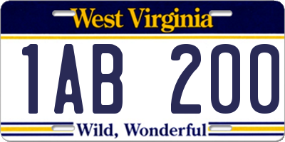 WV license plate 1AB200