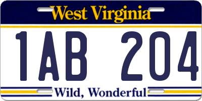 WV license plate 1AB204