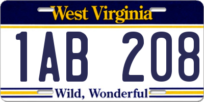 WV license plate 1AB208