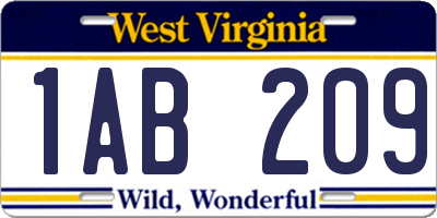 WV license plate 1AB209