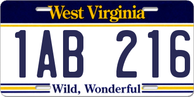 WV license plate 1AB216