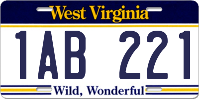 WV license plate 1AB221