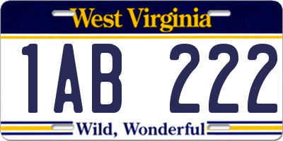 WV license plate 1AB222