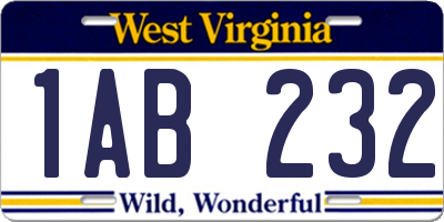 WV license plate 1AB232