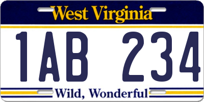 WV license plate 1AB234