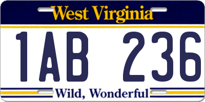 WV license plate 1AB236