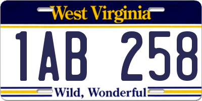 WV license plate 1AB258