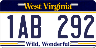 WV license plate 1AB292