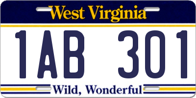 WV license plate 1AB301