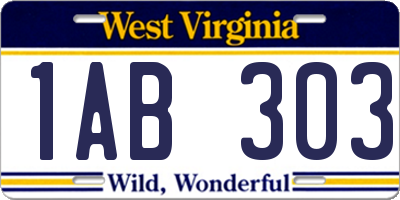 WV license plate 1AB303