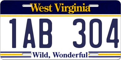 WV license plate 1AB304