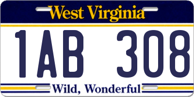 WV license plate 1AB308