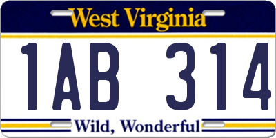 WV license plate 1AB314