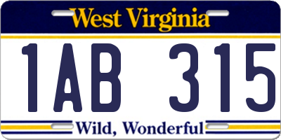 WV license plate 1AB315