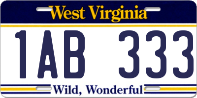 WV license plate 1AB333