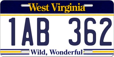 WV license plate 1AB362