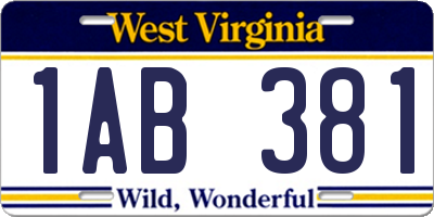 WV license plate 1AB381