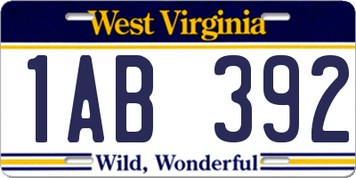 WV license plate 1AB392