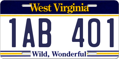 WV license plate 1AB401