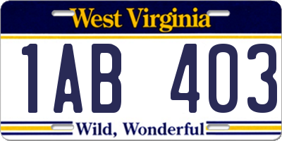 WV license plate 1AB403