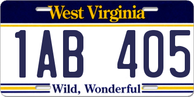 WV license plate 1AB405