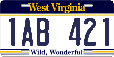 WV license plate 1AB421