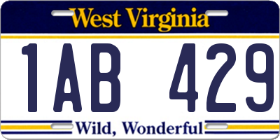 WV license plate 1AB429