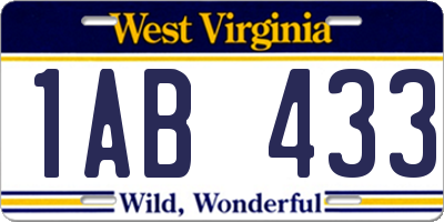 WV license plate 1AB433