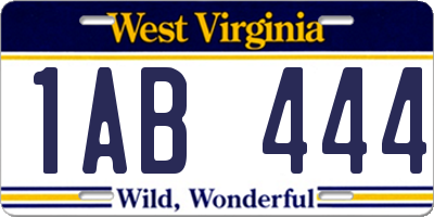 WV license plate 1AB444