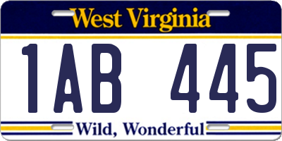 WV license plate 1AB445