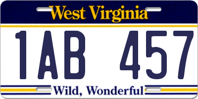 WV license plate 1AB457