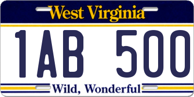 WV license plate 1AB500