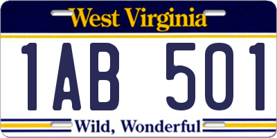 WV license plate 1AB501